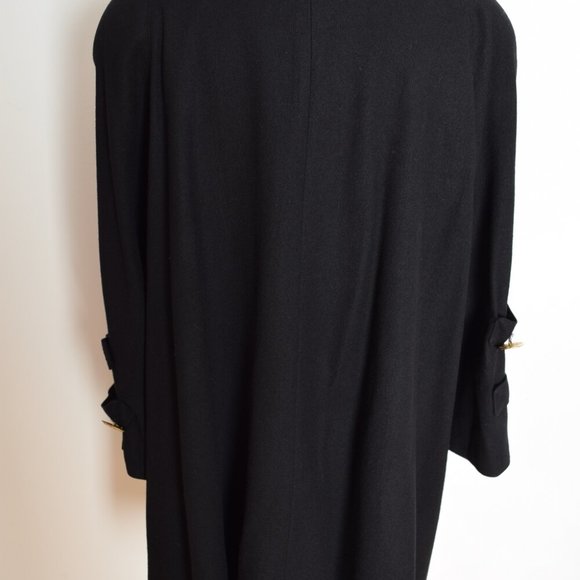 vintage 80s coat jacket black wool trapeze military brass button L XL clothing - Picture 5 of 7